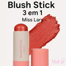 Blush Stick 3 em 1 Sombra, Batom, Blush Miss Lary 7g Praticidade