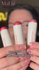 Blush Stick 3 em 1 Sombra, Batom, Blush Miss Lary 7g Praticidade